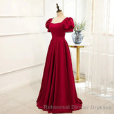 Red Puff Sleeve Semi Formal Prom Dress / Red Bridesmaid Dress / Victorian Dress